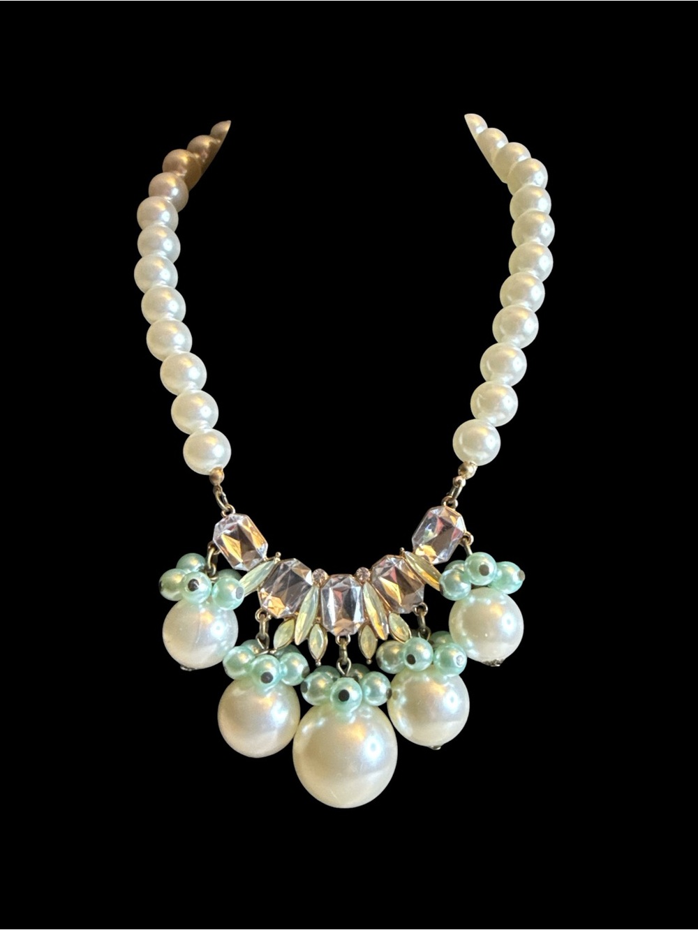Plunder Faux Pearl Necklace with Mint and Iridescent Crystal Accents